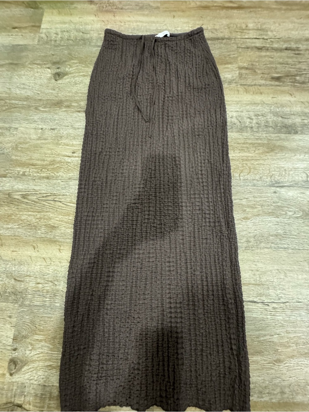 Brown Textured Drawstring Maxi Skirt